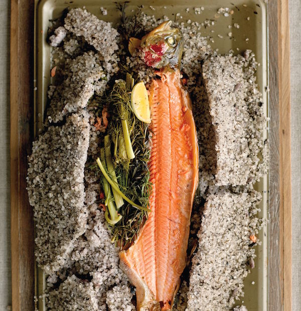 Salt-baked trout